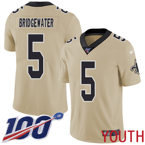 New Orleans Saints Limited Gold Youth Teddy Bridgewater Jersey NFL Football #5 100th Season Inverted Legend Jersey->women nfl jersey->Women Jersey